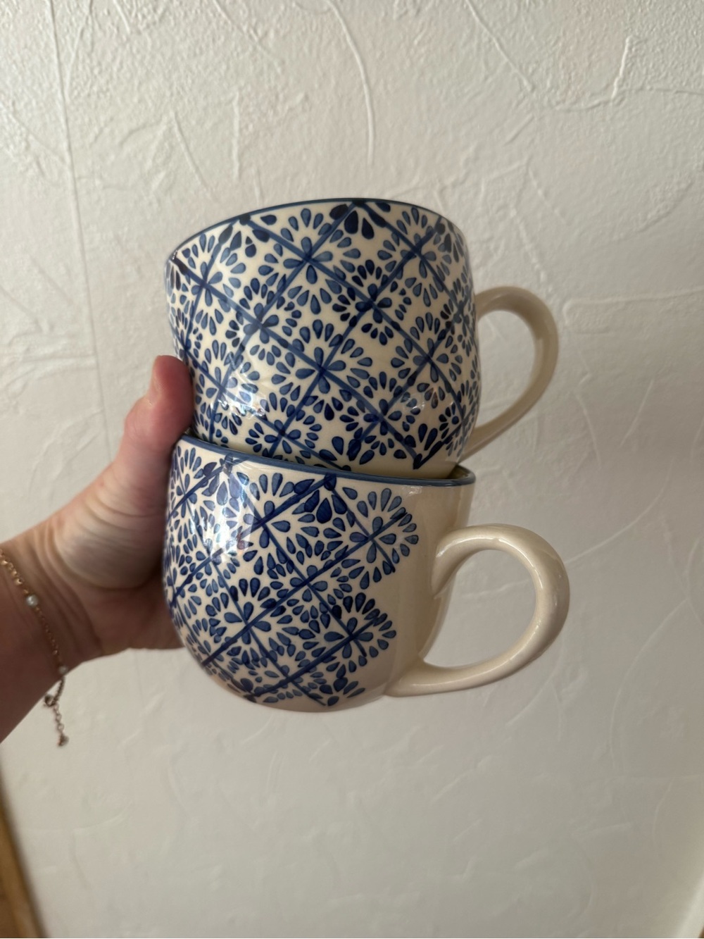 Hand Crafted Blue Pattern large Ceramic Mugs - Set of 2